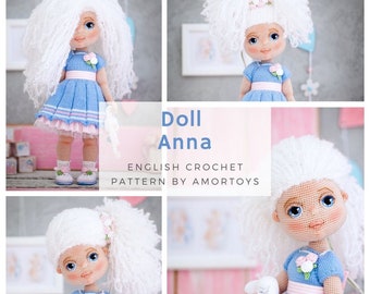 Crochet doll Anna, Amigurumi pattern, Crochet doll pattern, Crochet toy pattern, Toy patterns, Amigurumi toys, Amigurumi doll