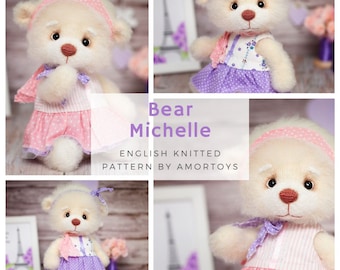 Oso Michelle, Patrón oso de punto, Patrón Amigurumi, Oso de punto, Patrón juguete de punto, Juguetes Amigurumi, Patrón juguetes, Oso Amigurumi