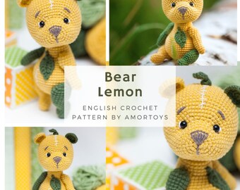 Urso de crochê fofo Limão, Padrão de urso de crochê, Padrão de amigurumi, Padrão de brinquedo de crochê, Padrões de brinquedo, Brinquedos de amigurumi, Urso de amigurumi