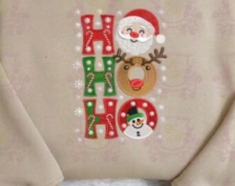 Broderad HO HO HO Holiday Santa Adult Gildan Sweatshirt