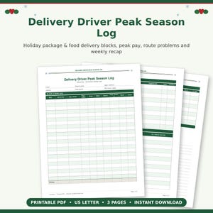 Delivery Driver Peak Season Log Printable PDF | Holiday Package Block Tracker | Amazon Flex DoorDash Peak Pay Mileage