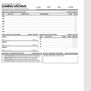 Gaming Archive WEEKLY GAMING PLANNER