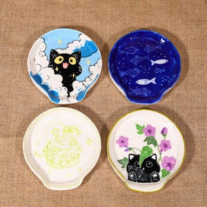 Kawaii Caprichoso Azul Floral Animal Reposacucharas Lindo Soporte de Espátula de Cerámica Hecho a Mano Reposacucharas de Cerámica Divertido Decoración de Cocina Regalo de Gato