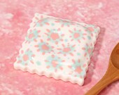 Kawaii Pink Aqua Floral Pillow Spoon Rest Pastel Ceramic Spoon Holder Cute Pottery Spoon Dish Whimsical Kitchen Decor Tea Rest