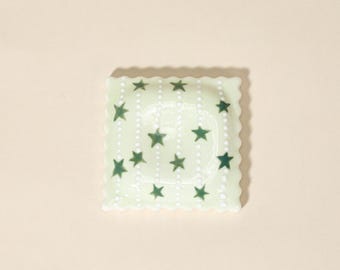 Celestial Star Pale Green Dotted Spoon Rest Cute Ravioli Aesthetic Ceramic Teabag Holder Handmade Pottery Coffee Stirrer Trinket Dish