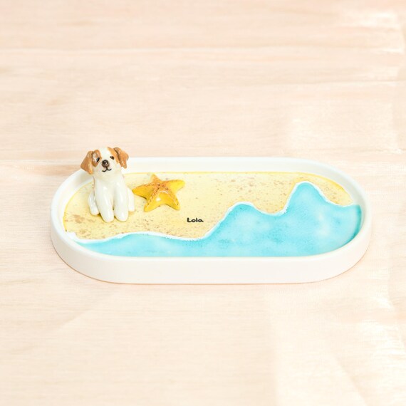 Custom Beach Ocean Starfish Pet Ring Dish Hand Painted Jewelry Tray 3D Cat Dog Sculpture Bonded Pair Lifebuoy Decor Summer Vacation Gift