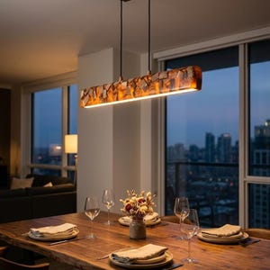 Wood And Resin Linear Pendant Light, LED, Modern Suspension Light