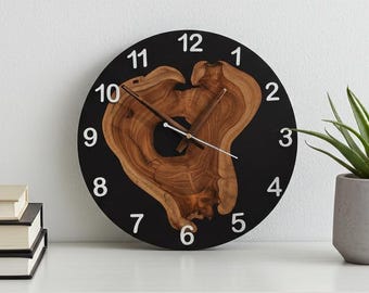 Minimalistic Epoxy Resin and Walnut Wood Wall Clock – Handmade Wood Art Decor