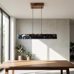 Wood Epoxy Linear Pendant Light, Walnut, LED, 36 Inch