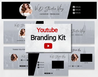 Youtube Branding Kit | Chic Black Youtube Banner, Intro and Outro Designs - Editable Canva Templates