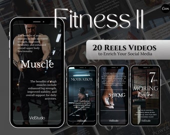 Paquete de videos de carretes de marketing de salud y fitness para hombres / 20 plantillas de Canva optimizadas para redes sociales