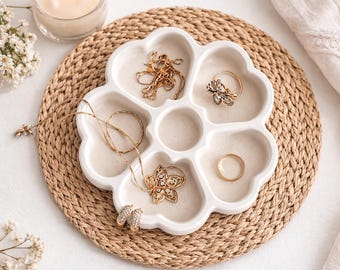 Handmade Concrete Jewelry Tray with Sections | Minimalist Ring & Trinket Organizer