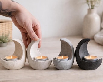 Värmeljushållare i cement | Betongljusstake MOON | Minimalistisk betongljusbehållare | Industriell inredning