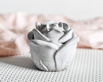 Concrete Rose Box with Lid Jewelry Storage & Decorative Container
