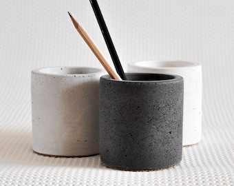 Modern Concrete Pencil Holder: Desktop Organizer, Succulent Planter