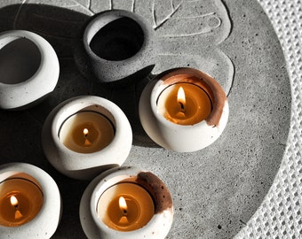 Set of concrete holders | Tea light cement candle holders | Round beton candle holders | Scandinavian decor | Modern home decor