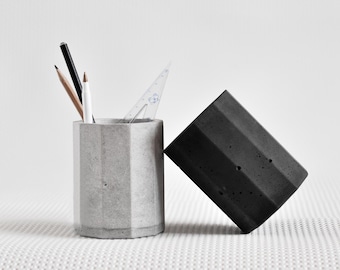 Polygonal Concrete Pen and Pensil Holder | Round Geometric Desk Organizer