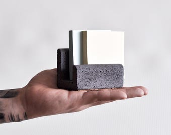 Minimalist Concrete Business Card Holder: Industrial Desk Organizer