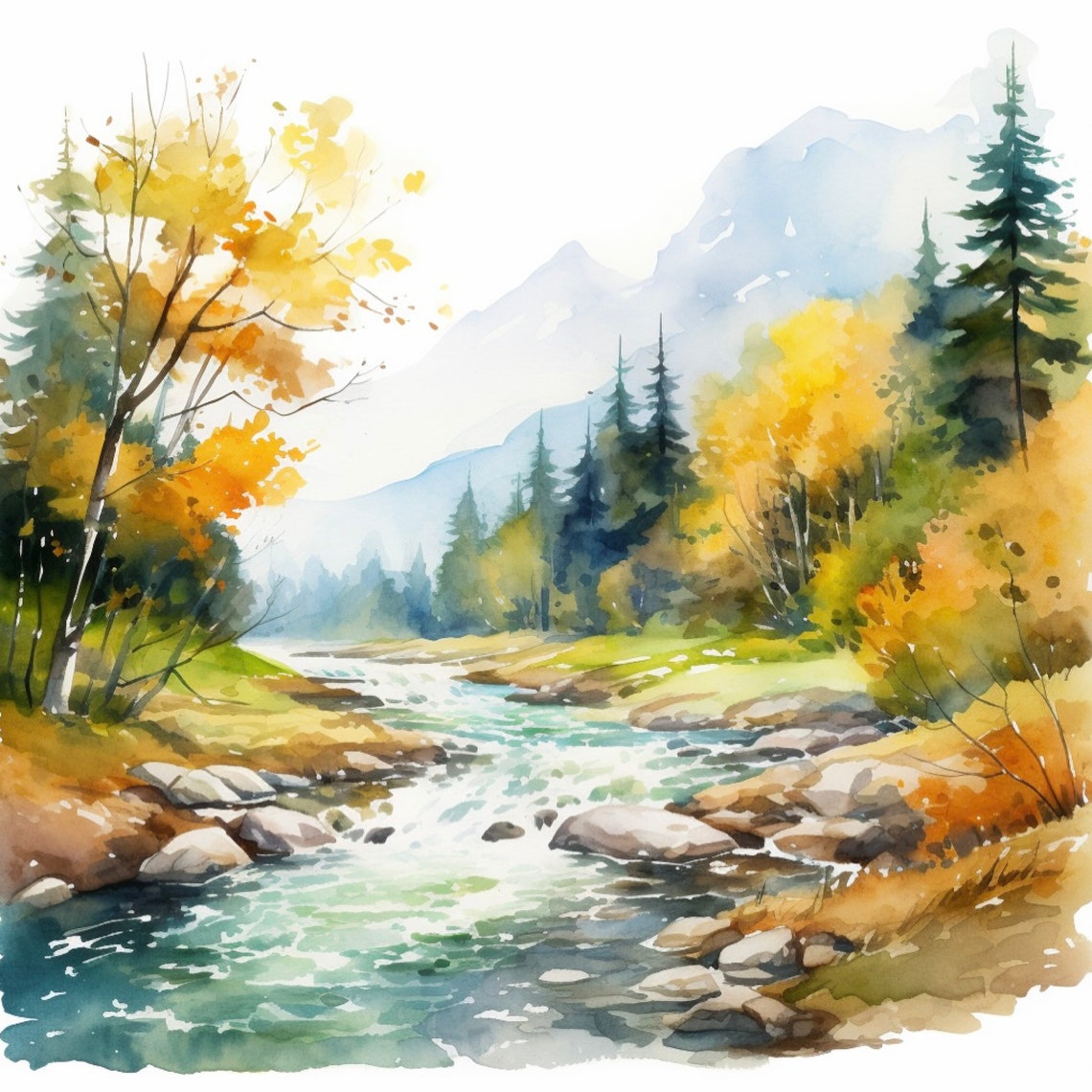Nature Paintings Watercolor , Printable Wall Art, Digital Download - Etsy