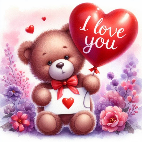 Valentines Teddy Bear Clipart,31 PNG Valentines Day Clipart, Valentines Teddy Bear Clipart, Love Bears PNG, Commercial Use watercolor