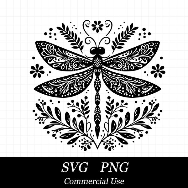 Floral Dragonfly SVG PNG, Dragonfly Svg, Flowers Svg,  SVG Files for Cricut, Commercial Use, Instant Digital Download,