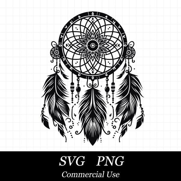 Boho Dream Catcher SVG File For Cricut, Feathers SVG, Dream Catcher Png, Commercial Use, Instant Digital Download, Native American SVG