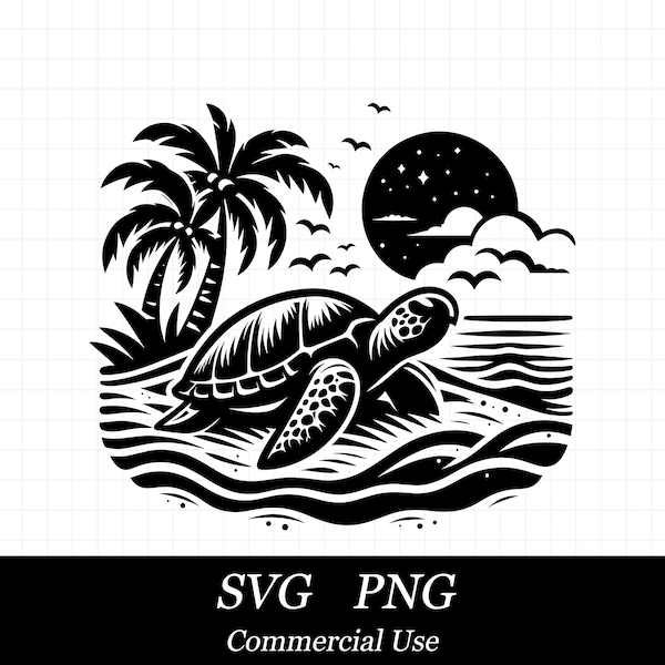 Ocean Sea Turtle SVG PNG, Beach Svg, Palm Tree Svg, SVG Files for Cricut, Commercial Use, Instant Digital Download, Summer Svg
