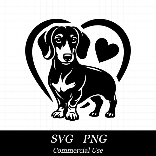 Dachshund Heart SVG PNG, Dog Svg, Weiner Dog Svg,  SVG Files for Cricut, Commercial Use, Instant Digital Download,