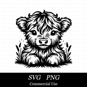 Baby Highland Cow SVG PNG, Cow Svg, Cute Cow Svg, SVG Files for Cricut, Commercial Use, Instant Digital Download,