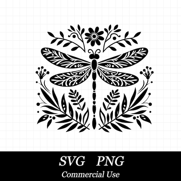 Dragonfly Flowers SVG PNG, Dragonfly Svg, Floral Svg,  SVG Files for Cricut, Commercial Use, Instant Digital Download,