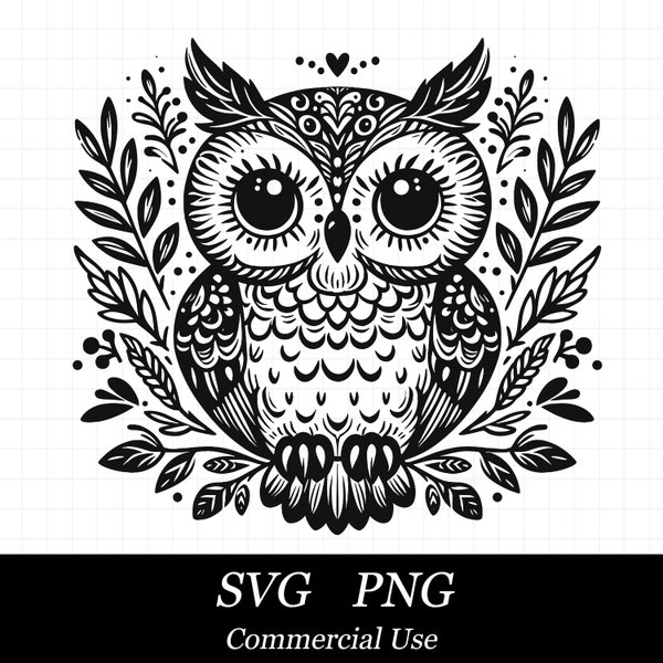 Botanical Owl SVG PNG, Owl Svg, Bird Svg,  SVG Files for Cricut, Commercial Use, Instant Digital Download,