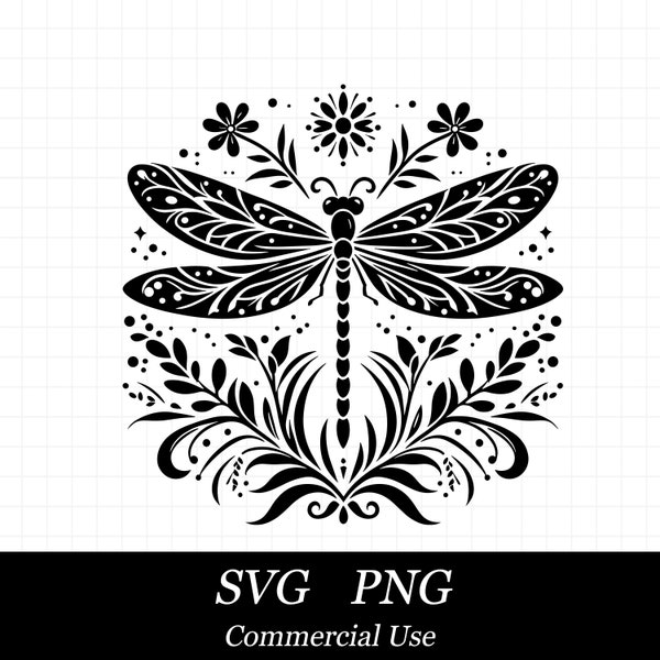 Dragonfly Flowers SVG PNG, Dragonfly Svg, Floral Svg,  SVG Files for Cricut, Commercial Use, Instant Digital Download,