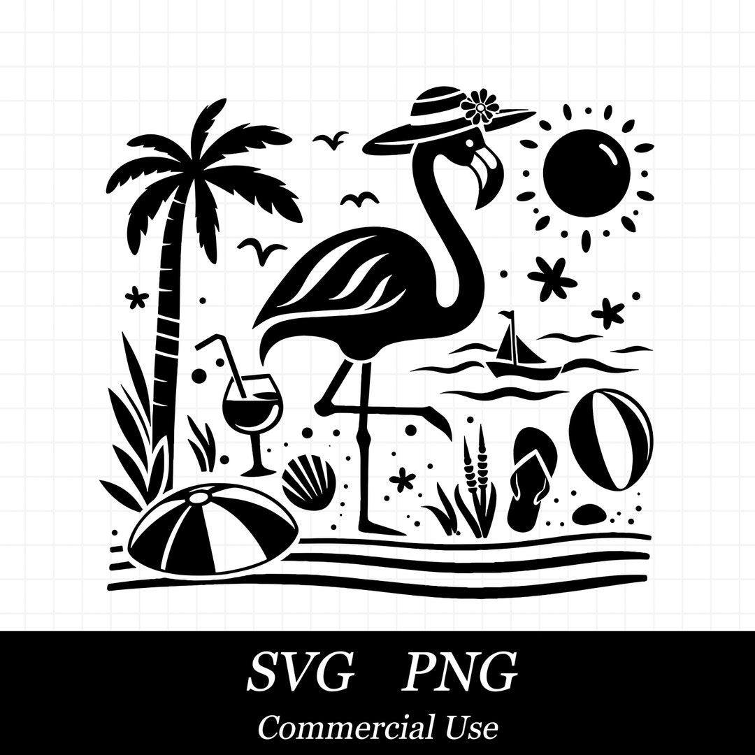Beach Flamingo SVG File for Cricut, Bird SVG, Summer Png, Commercial