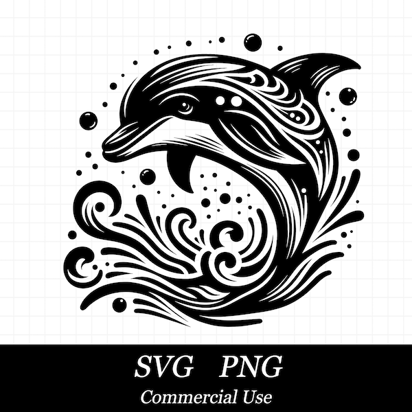 Dolphin SVG PNG, Ocean Waves Svg, Beach Svg, SVG Files for Cricut, Commercial Use, Instant Digital Download,