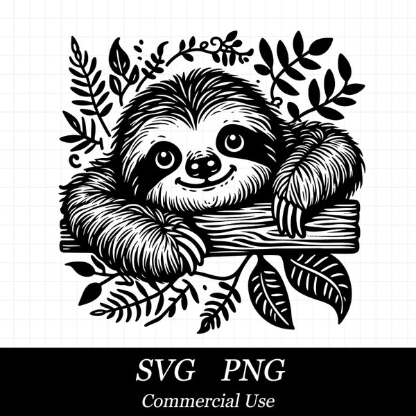 Floral Sloth SVG PNG, Botanical Sloth Svg, Cute Sloth Svg, SVG Files for Cricut, Commercial Use, Instant Digital Download,