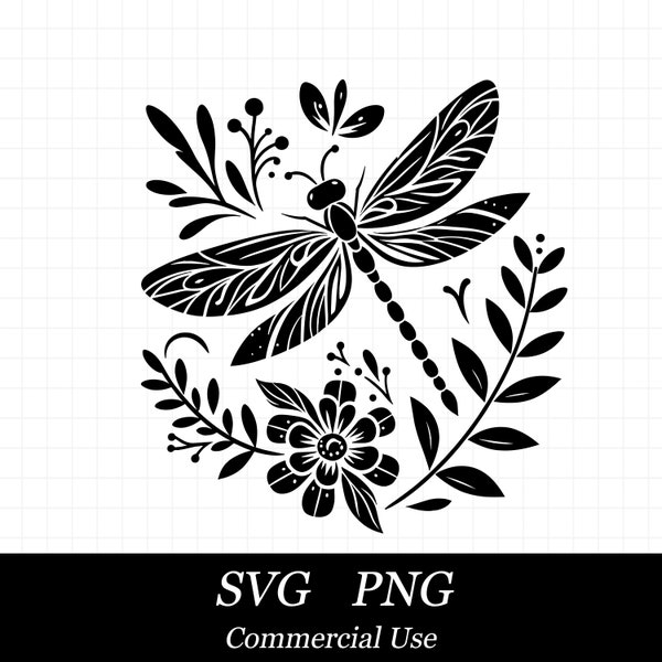 Dragonfly Flowers SVG PNG, Dragonfly Svg, Floral Svg,  SVG Files for Cricut, Commercial Use, Instant Digital Download,