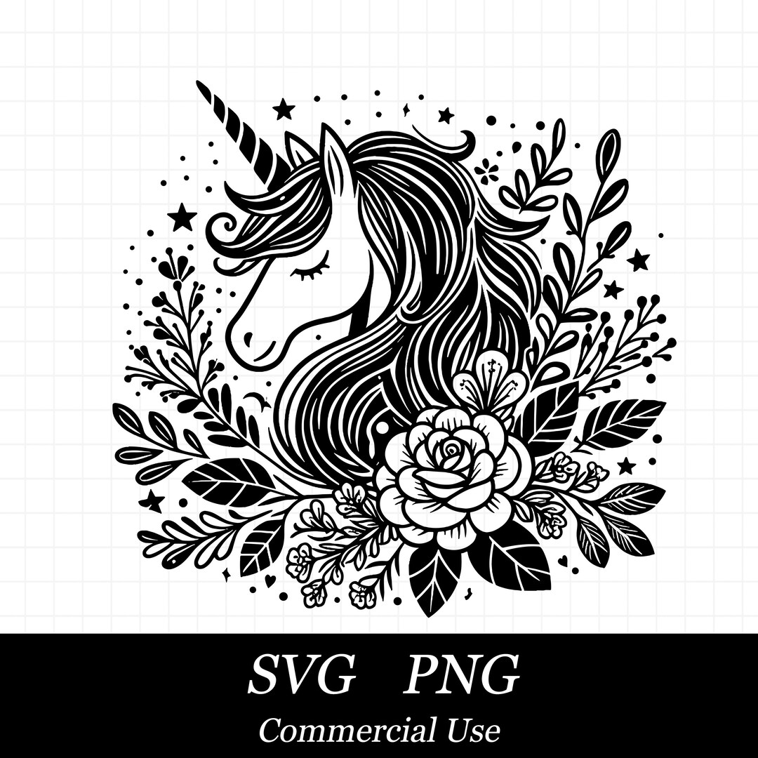 Floral Unicorn SVG PNG, Mythical Horse Svg, Flowers Svg, SVG Files for