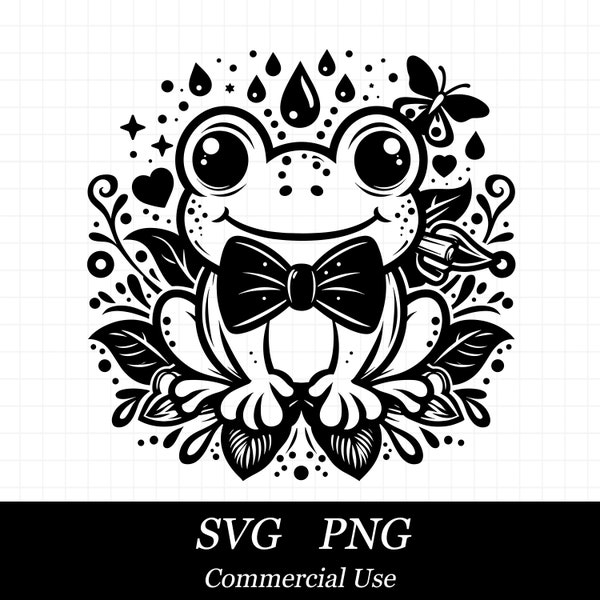 Frog SVG Files For Cricut, Toad SVG, Frog with Bow Tie Png, Commercial Use, Instant Digital Download, Spring Flowers SVG