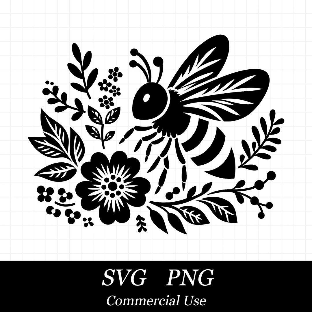 Bee SVG Files for Cricut, Honeybee SVG, Floral Bee Png, Commercial Use ...