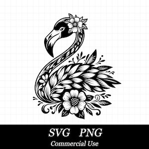 Floral Flamingo SVG PNG, Beach Svg, Summer Svg, SVG Files for Cricut, Commercial Use, Instant Digital Download, Hawaiian Flowers Svg