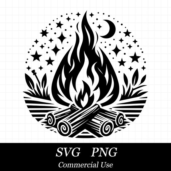 Outdoor Camping SVG PNG, Campfire Svg, Forest Svg, Stars and Moon Svg, SVG Files for Cricut, Commercial Use, Instant Digital Download,