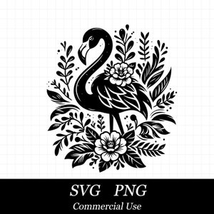 Flamingo SVG File For Cricut, Bird SVG, Summer Png, Commercial Use, Instant Digital Download, Beach Svg, Flowers Svg