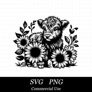 Sunflower Baby Highland Cow SVG PNG, Cow Svg, Cute Cow Svg, SVG Files for Cricut, Commercial Use, Instant Digital Download,