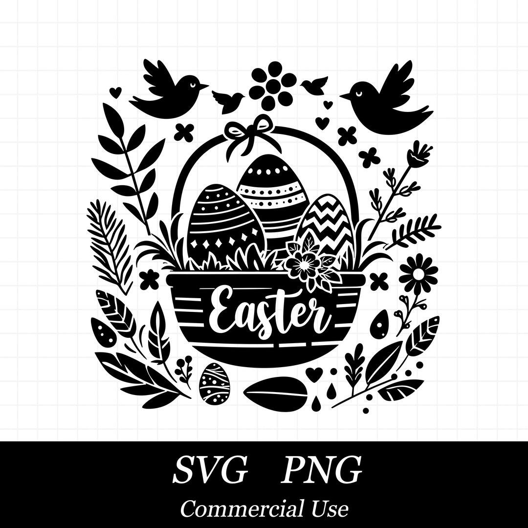 Easter SVG PNG, Easter Basket Svg, Floral Svg, SVG Files for Cricut