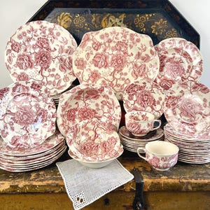 Vintage Johnson Brothers Pink Red Transferware English Chippendale Open Stock