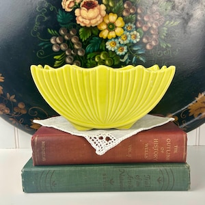 Vintage Mid Century McCoy Pottery Yellow Ribbed Planter #667