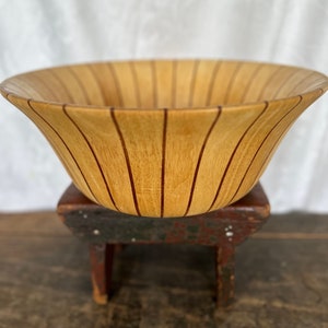 Large 16 inch Jens Harald Quistgaard Maple Wooden Tulip Serving Bowl with Walnut Inlay for Dansk Designs, JHQ Danish Design Salad Bowl