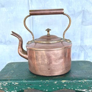 Antique George III Gooseneck Copper Teakettle, English Copper Tea Kettle with Brass Handles Smaller Sized