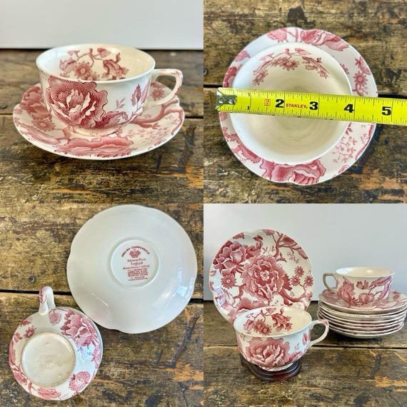 Vintage Johnson Brothers Pink Red Transferware English Chippendale