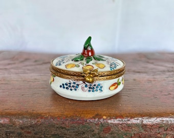 Vintage Limoges Hand Painted Flower Basket Trinket Box by C Peint Main
